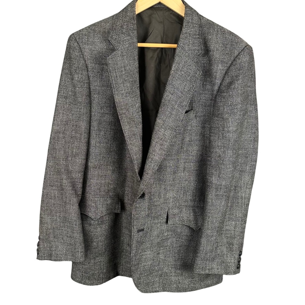 Circle S Mens Grey Herringbone Western Blazer Wool Silk Blend Made in USA 40R